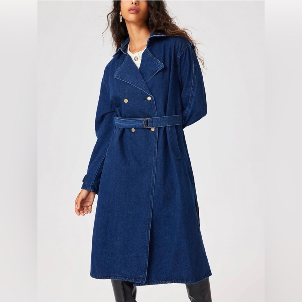 BRAND NEW CIDER Statement Maker Denim Trench Coat Size Medium (See Chart-Photos)